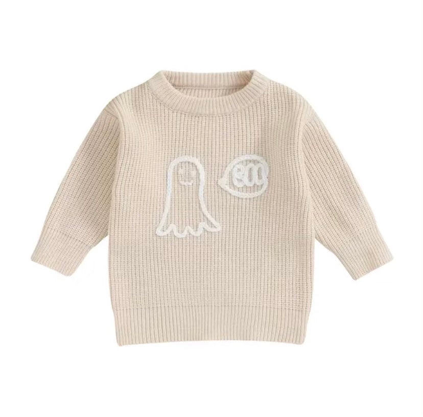 Cream Boo Ghost Knit Sweater