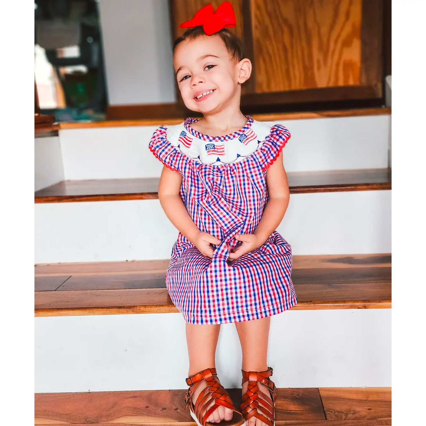 Embroidered 4th of July Gingham Dress