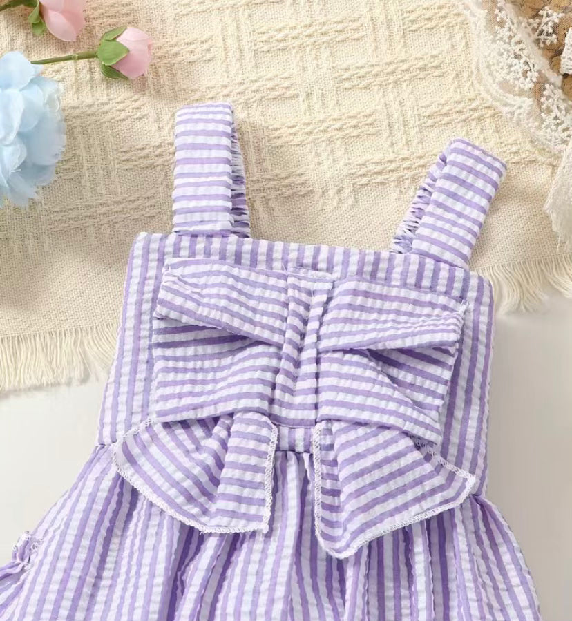 Purple Seersucker Romper w/ Bow