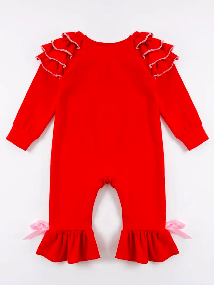 Red Heart Ruffle Romper