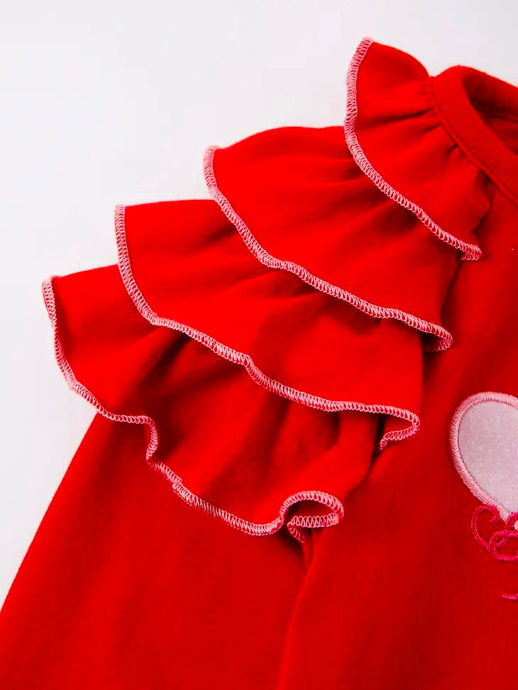 Red Heart Ruffle Romper