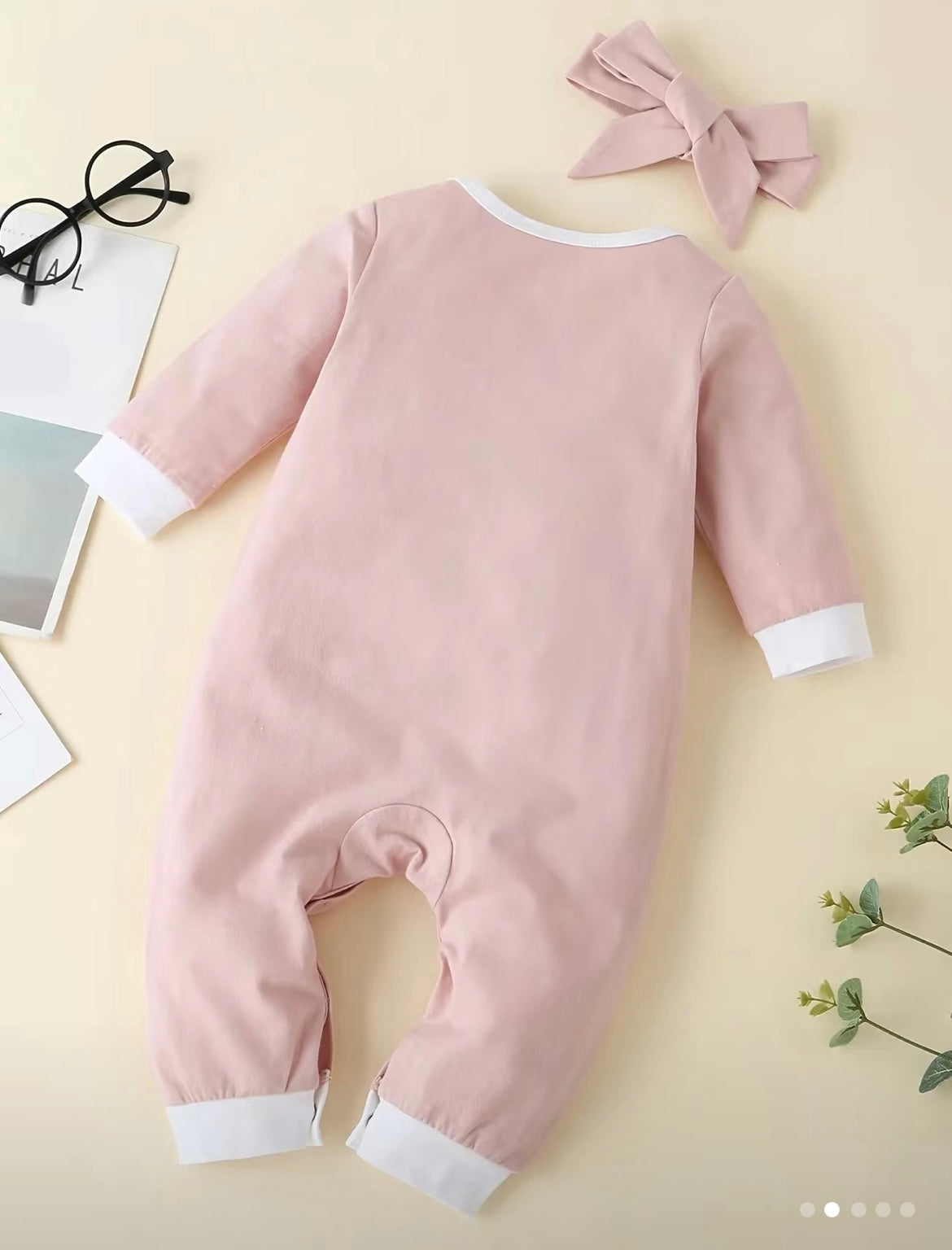 Pink Bunny Tails Romper w/ Matching Headband
