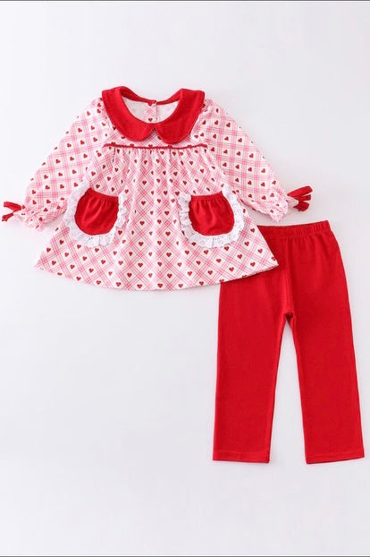 Red Hearts Two Piece Collared Set
