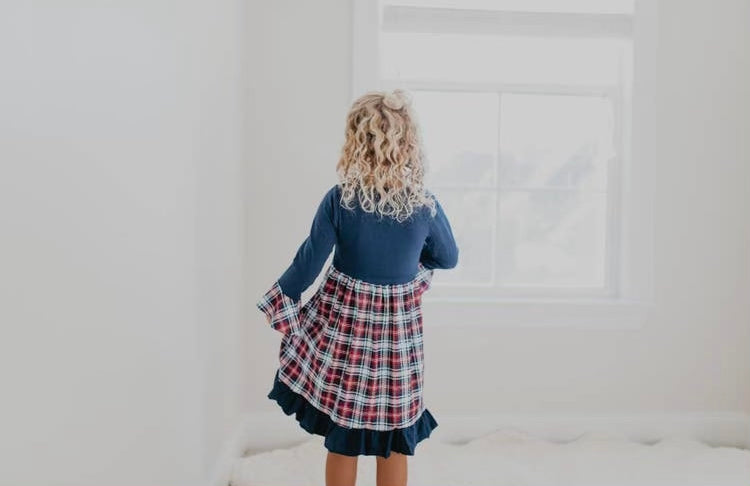 Navy Plaid Santa Ruffle Dress