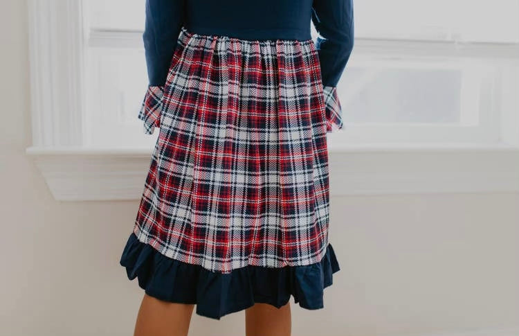 Navy Plaid Santa Ruffle Dress