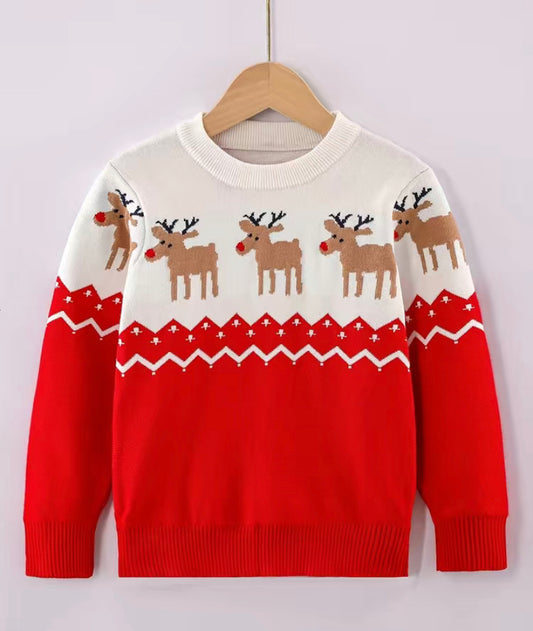 Red Prancing Reindeer Sweater