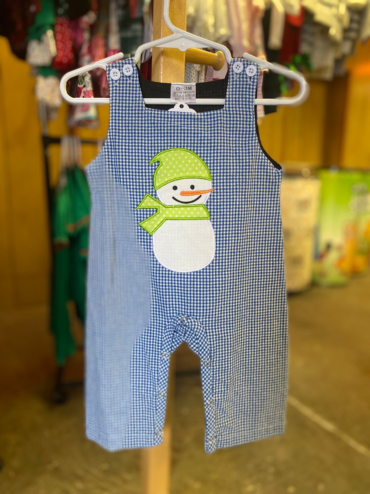 Blue Plaid Snowman Applique Boy Jon Jon