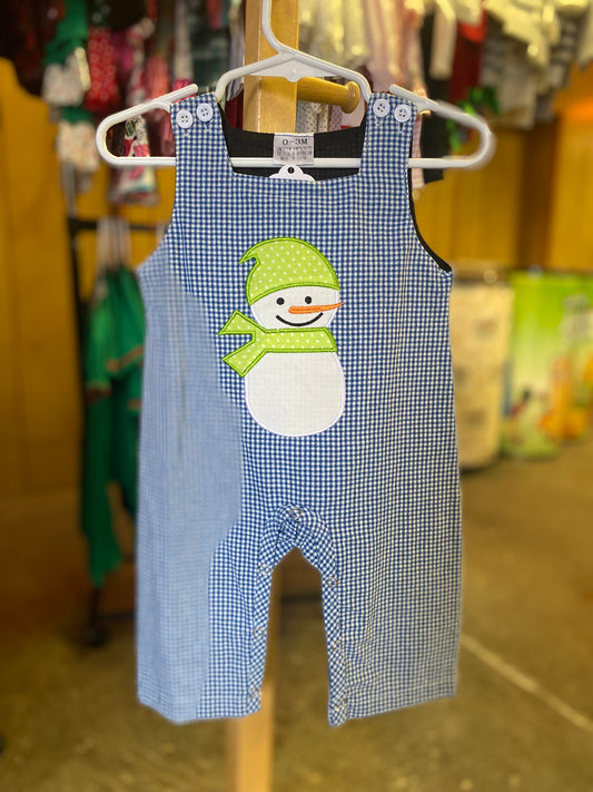 Blue Plaid Snowman Applique Boy Jon Jon