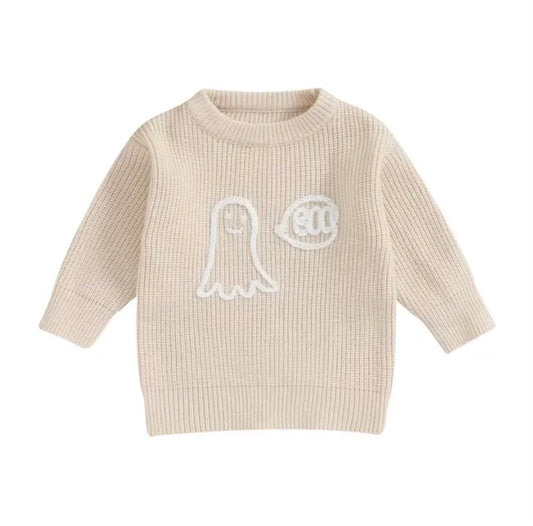 Cream Boo Ghost Knit Sweater