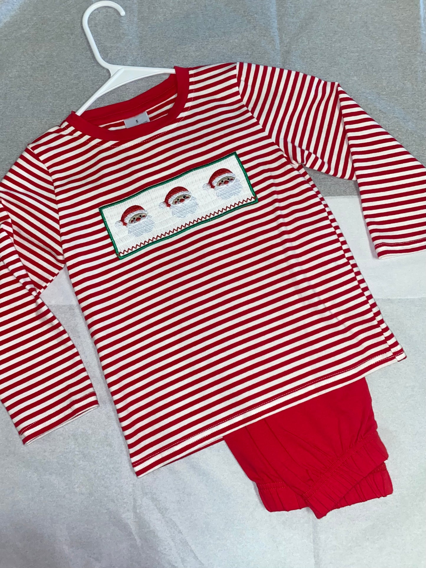 Red Striped Smocked Santa Set