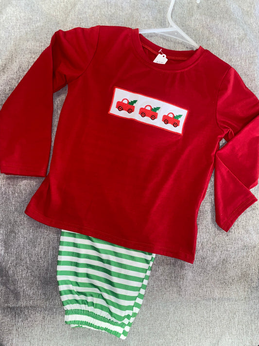 Red Truck Christmas Tree Embroidery Boy Set