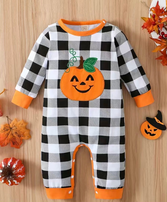 Checkered Pumpkin Romper
