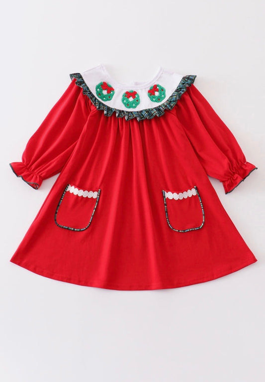 Embroidered Christmas Wreath Dress