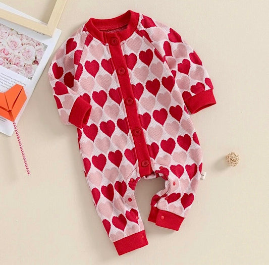 Knit Heart Pattern Romper