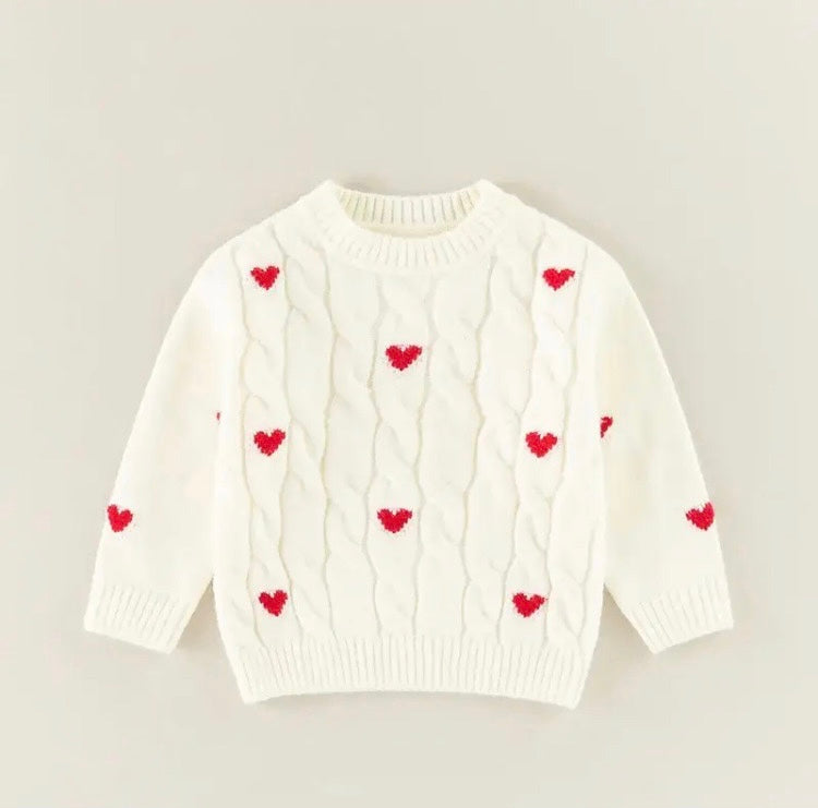 White Cable Knit Love Sweater