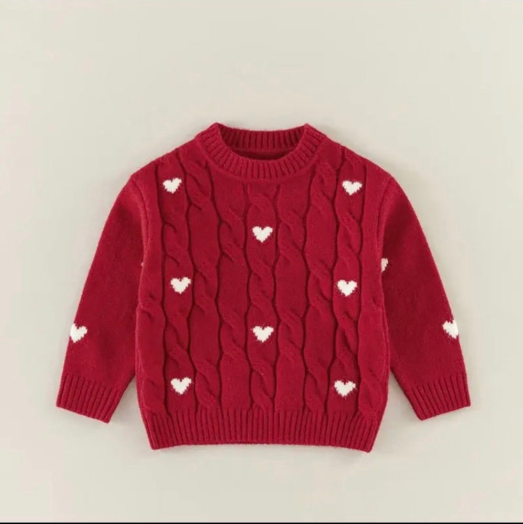 Red Cable Knit Love Sweater