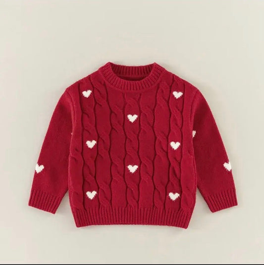 Red Cable Knit Love Sweater