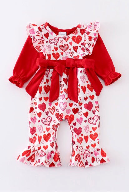 Bow Hearts All Over Ruffle Romper