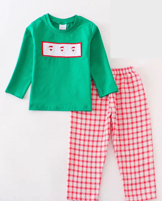 Green Plaid Santa Set