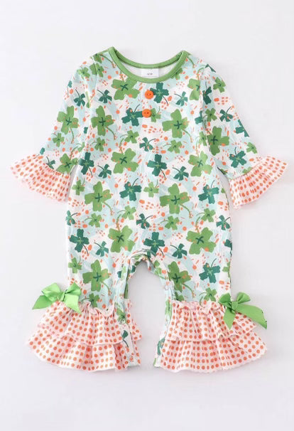 Shamrock Print Ruffle Romper