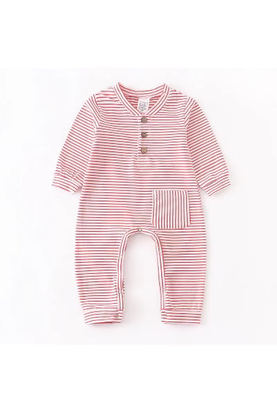 Red Stripe Pocket Baby Romper
