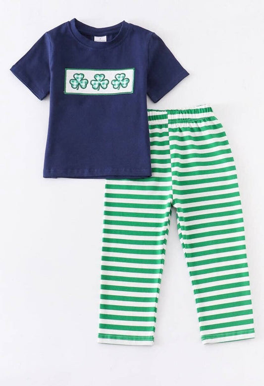 Navy Shamrock Stripe Set