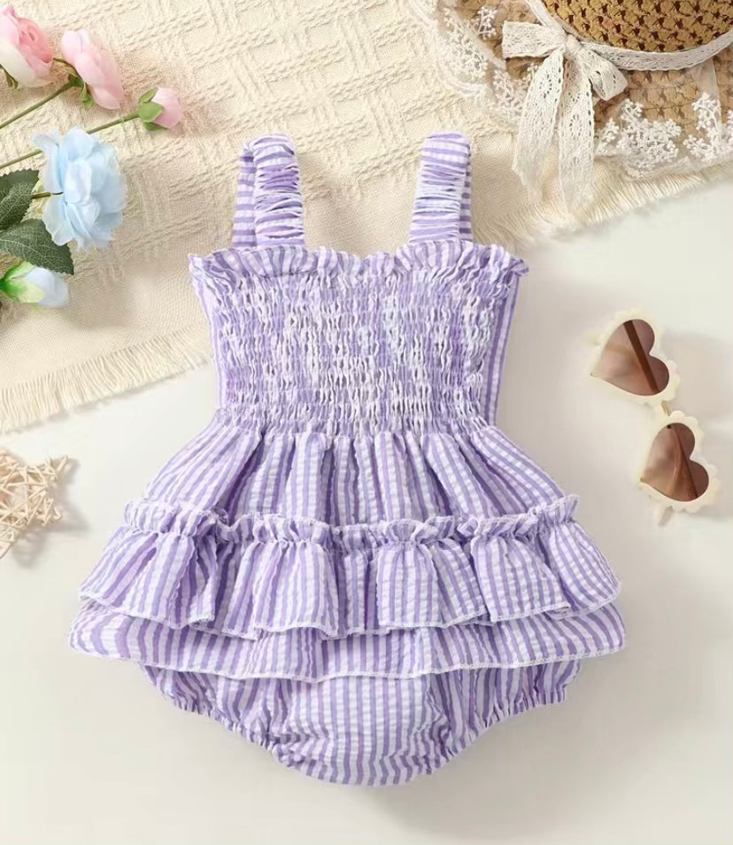 Purple Seersucker Romper w/ Bow