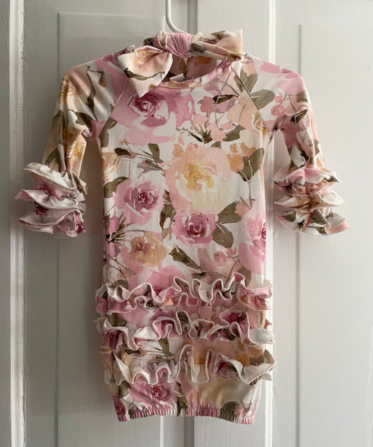 Whimsical Rose Baby Gown w/ Matching Headband