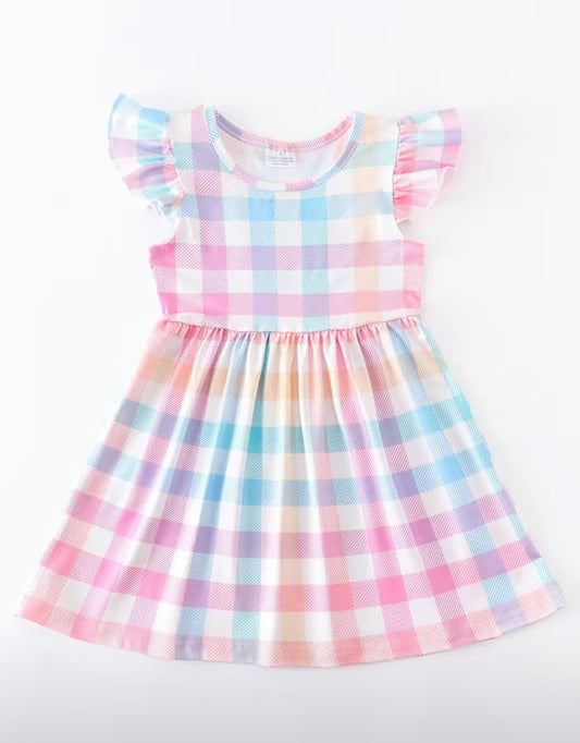 Pastel Plaid Ruffle Dress