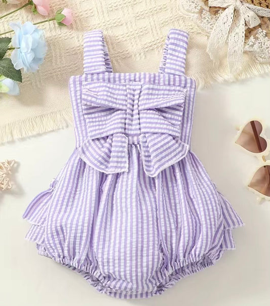 Purple Seersucker Romper w/ Bow