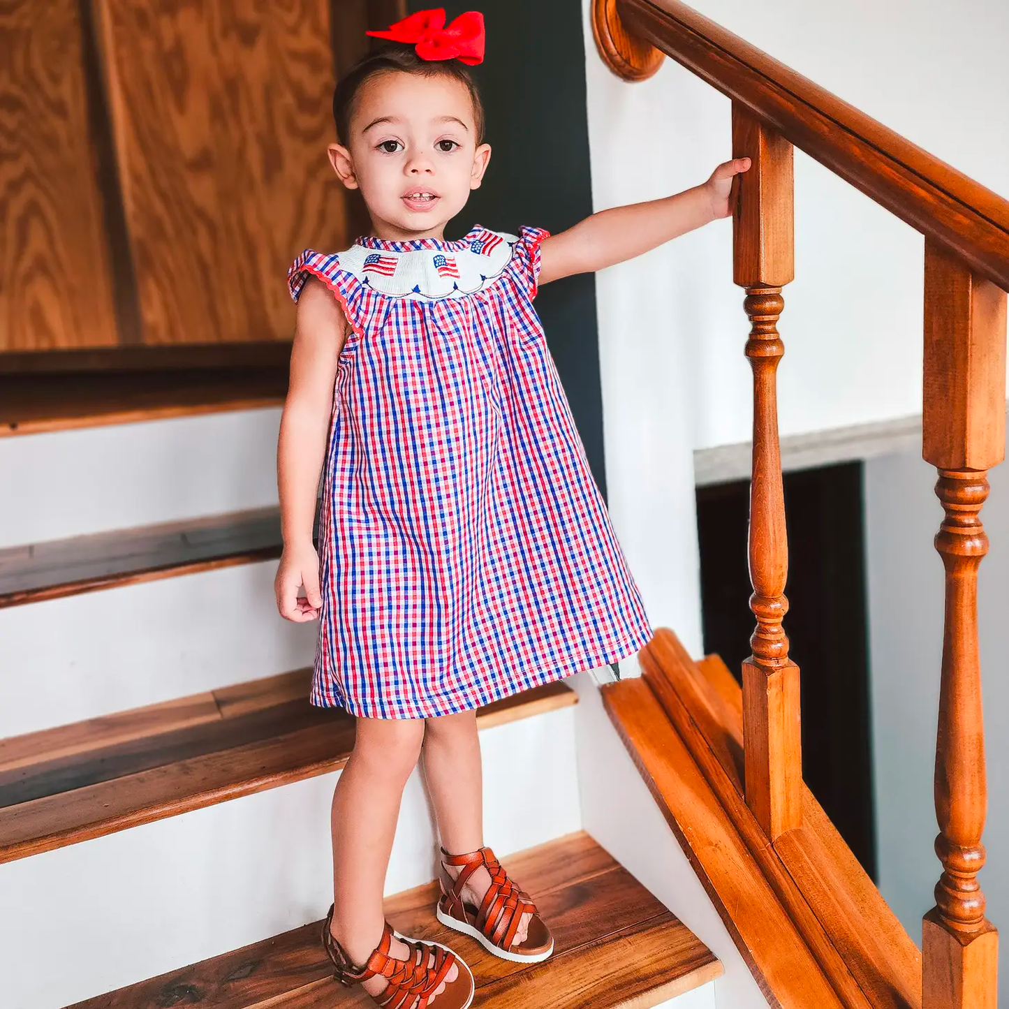 Embroidered 4th of July Gingham Dress