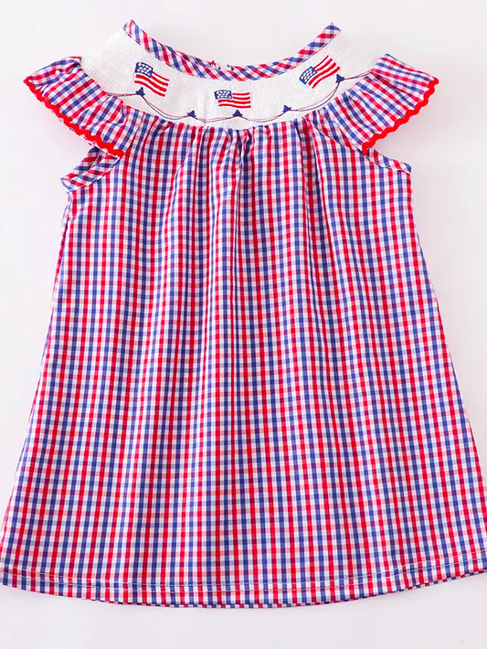 Embroidered 4th of July Gingham Dress