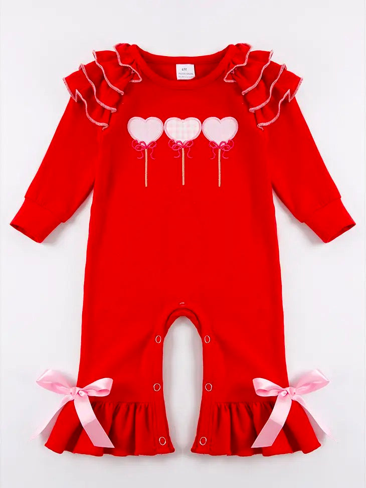 Red Heart Ruffle Romper