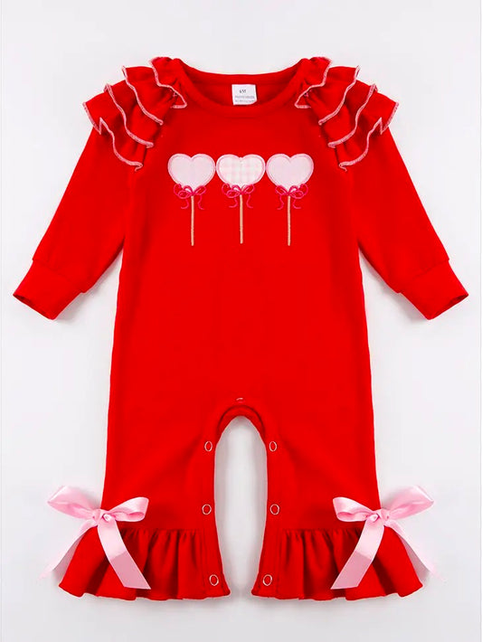 Red Heart Ruffle Romper